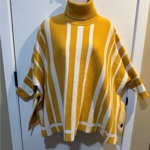 Chic Mustard and White Striped Turtleneck Sweater